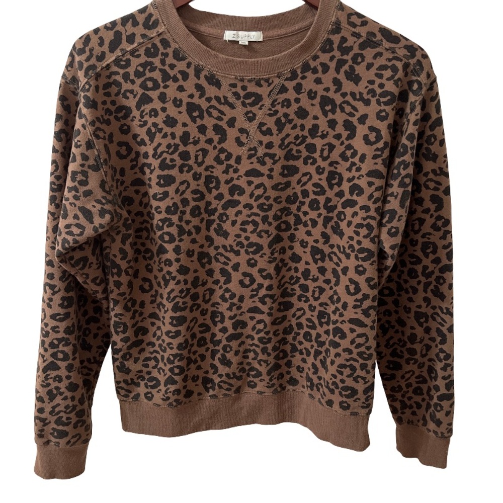 Z Supply Brown Leopard Print Casual Pullover Top